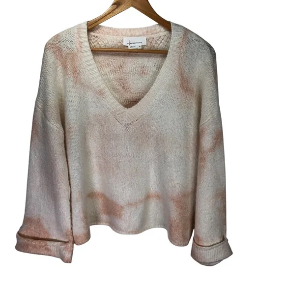 Anthropologie V Neck Bell Sleeve Sweater Sz XS Oversized Boxy Tie Dye Cozy Warm - Picture 5 of 13